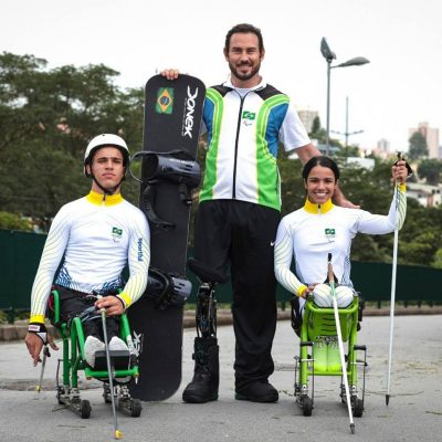 Cristian Ribera, Aline Rocha e Andre Cintra compuseram a equipe brasileira nas Paralimpíadas de Inverno em 2018 (Foto: Leandro Martins/MPIX/CPB)